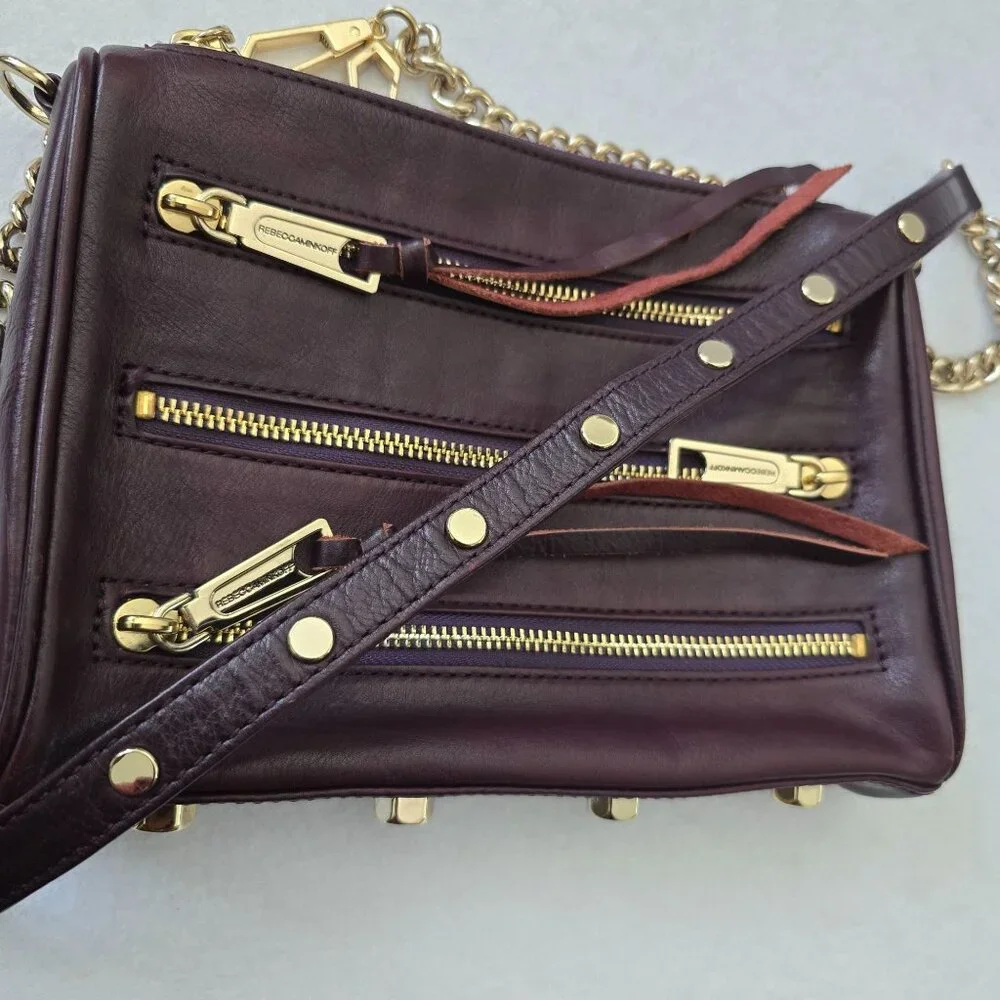 Rebecca Minkoff Maroon Leather Crossbody Bag Gold Chain Strap Zipper FLAW